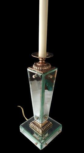 Maitland Smith 25" Bevel Glass Mirrored Column Art Deco MCM Candlestick Lamp 219 - Picture 3 of 24