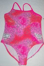 Girls One Piece Swimsuit PINK ORANGE PURPLE Flowers LEOPARD SPOT Halter XL 14-16
