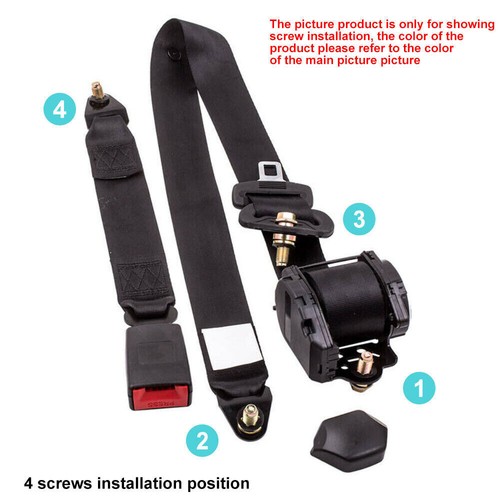3 Point Car Seat Lap Belt Universal Adjustable Seatbelts Kit w/ Diagonal Belt - Picture 7 of 10