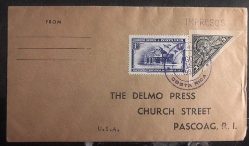 1939 San Juan Costa Rica Cover To Delmo Press Pascoag RI USA