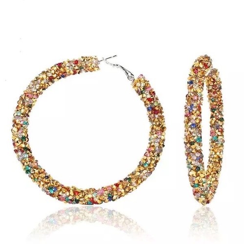 Hoop Earrings Sparkly Elegant Earrings Women Faux Crystals Lightweight - Picture 3 of 3