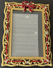 Festive 4x6 Holiday Christmas Picture Frame Gold & Red Enamel Ribbon Rhinestones