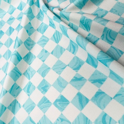 FREE SHIPPING 4Way Stretch Fabric Pastel Blue Squares Print Spandex for Swimwear - Picture 6 of 9