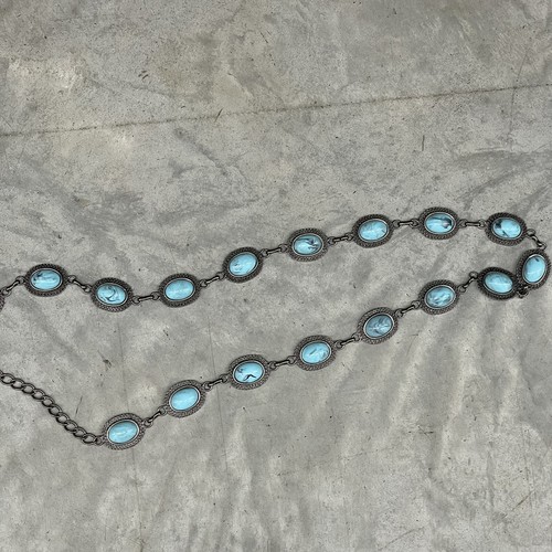 Women's Chain Belt One Size Silver VTG Metal Faux Turquoise Western Casual Dress