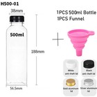 60ML-500ML Clear Plastic Juice Bottles Reusable Drinks Containers W/ Funnel