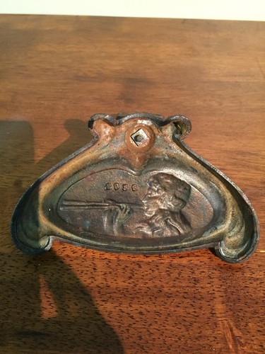 Bronce Art Nouveau. Soporte para fósforo/tubo/tarjeta. Pan player art deco - Imagen 9 de 10
