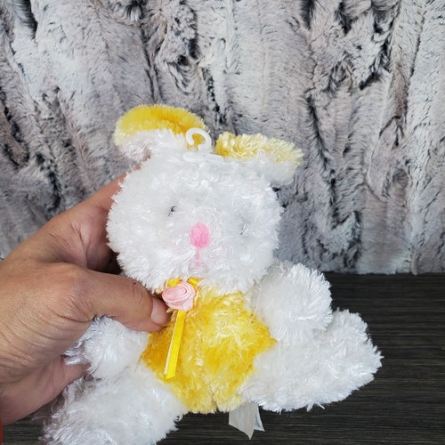 Prima Creations Small 6" White And Yellow Silky Easter Bunny Plush Rabbit SOFT - Picture 4 of 7