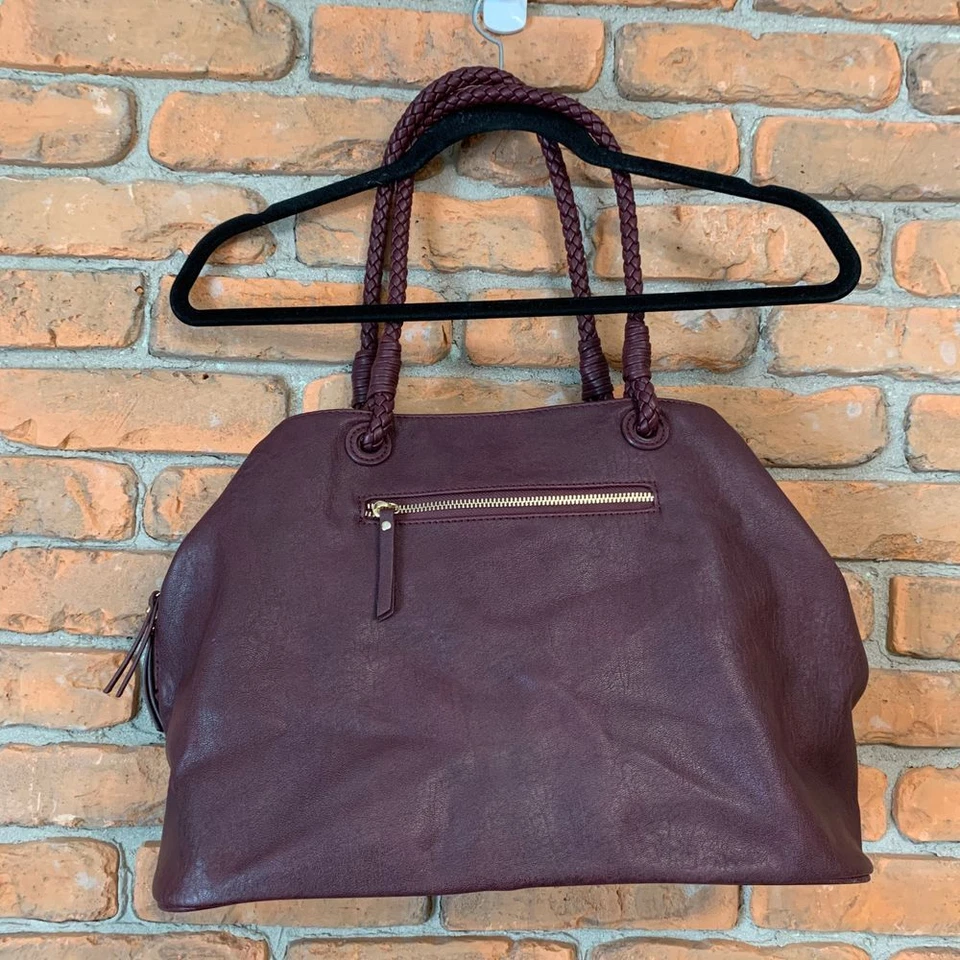 Bolsa de ombro de couro vegano Sasha & Sofi bolsa tote alças trançadas roxa - Imagem 4 de 4