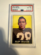 1961 Topps  Football Card #185 Alan Miller Rookie Card PSA 8