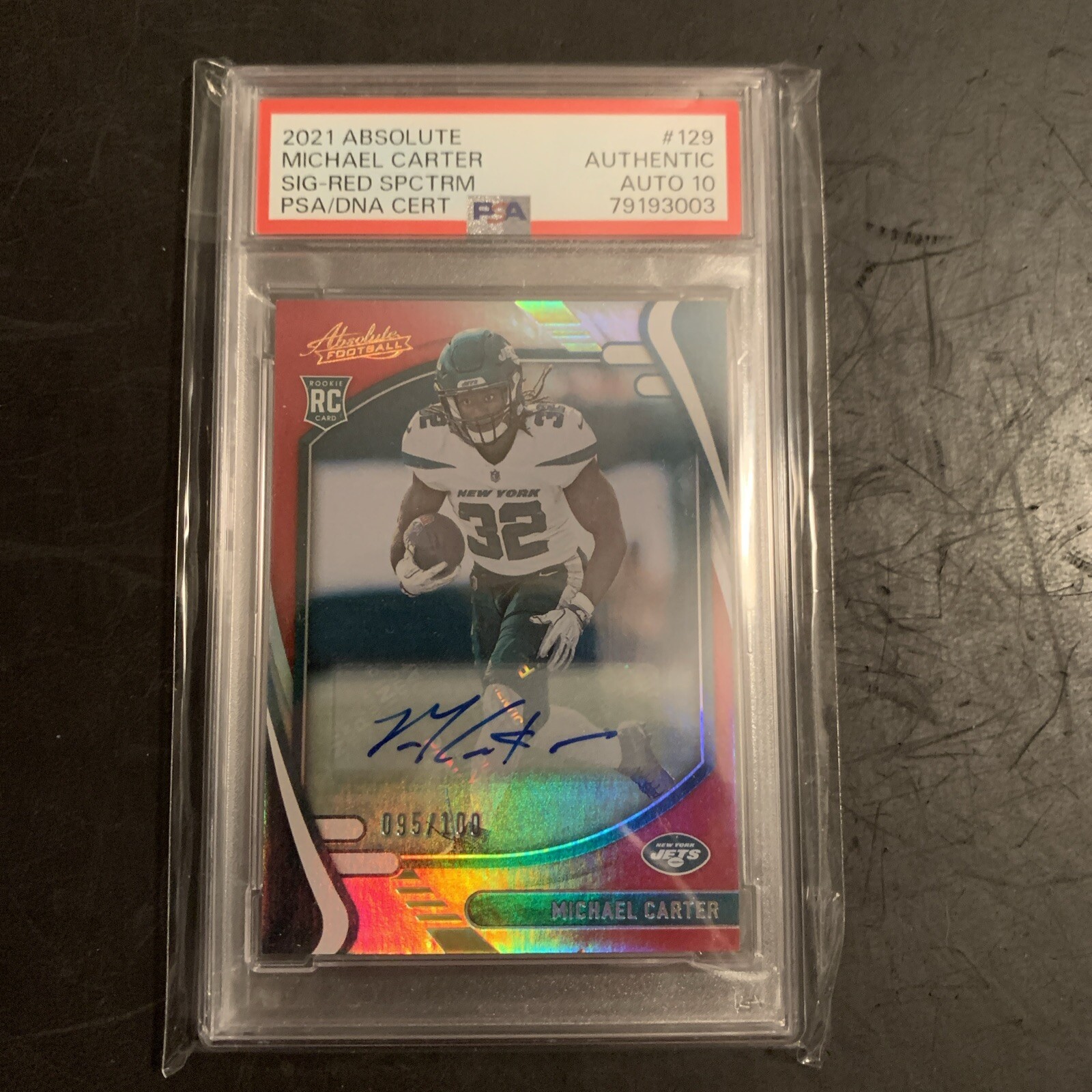 2021 Absolute #129 Michael Carter 95/100  RC Signature Red Spec PSA Auth Auto 10