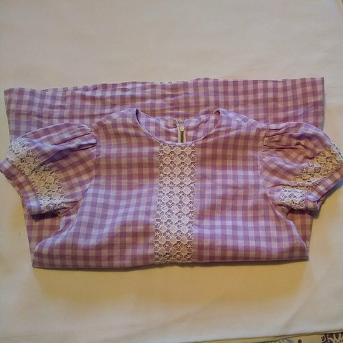 Handmade Vintage Girl Dress 2 T Smock Dress Purple Gingham Lace Zipper Cotton LN - Picture 3 of 3