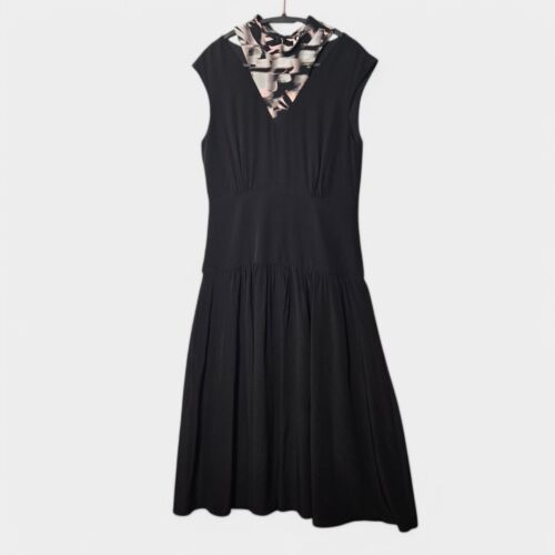 Vestido Jason Wu 100% Seda Manga Gorra Midi Calce y Acampanado Cuello Corbata Negro 8 Nuevo con Etiquetas - Imagen 4 de 17