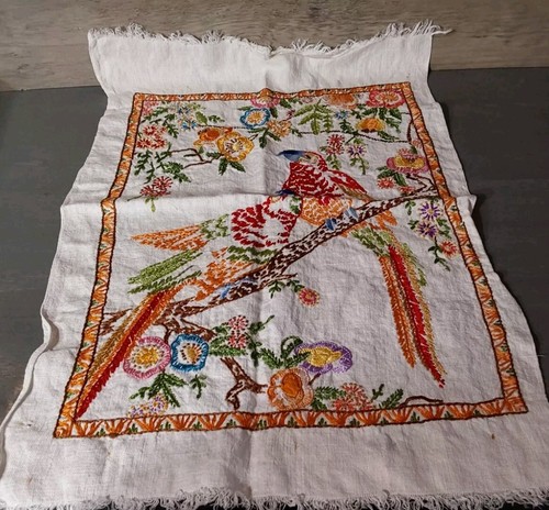 Bordado de pájaro vintage loros punta de aguja sin marco colores vivos 15x23 - Imagen 1 de 9