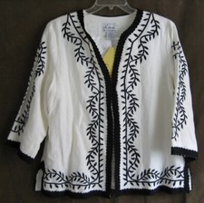 Linea Louis Dell'olio Jacket Linen Cream White W/ Black Embroidery Sz Xl