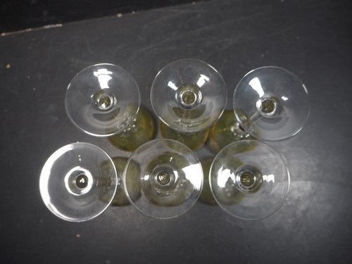 Set of 6 Vintage Yellow with Clear Stem Cut Crystal Wine Glasses - Grape Vine - Picture 13 of 13