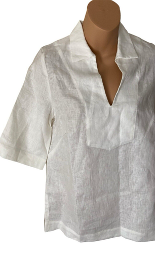 Lesley Evers Brooklyn White Linen Top made in USA 3/4 Sleeve Size Tiny NWT - Picture 2 of 7