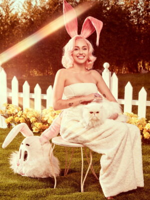 V8529 Miley Cyrus White Dress Easter Cat Bunny Pop Singer WALL POSTER PRINT