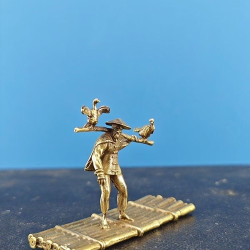 Reines Kupfer Bambus Floß Fischer Mann Kormoran Micro Landschaft Dekoration - Bild 9 von 11