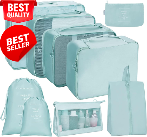 9 Set Lake Blue Packing Cubes Travel Luggage Organizer Packing Bags for Carry on - Picture 12 of 12
