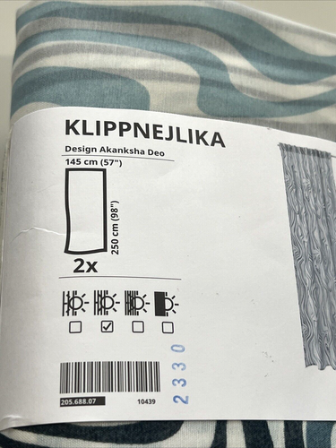 Ikea KLIPPNEJLIKA Curtains 2 Panels 57" x 98" Waves Wavy White/Blue (1 pair) NEW - Bild 3 von 6