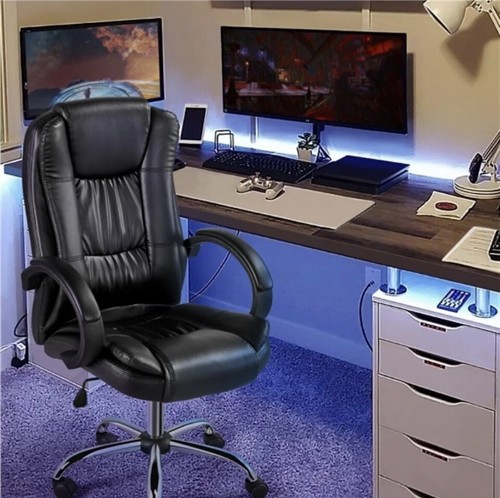 Bonded Leather High Back Office Desk Chair Swivel Task Chair Ergonomic Rolling  - Picture 2 of 13