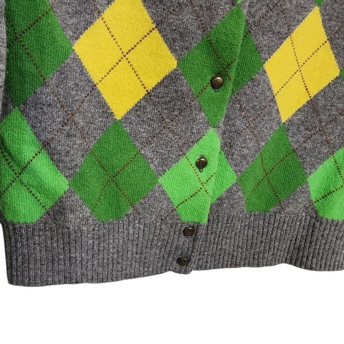 J.Crew Vintage Y2K cardigan wool cashmere gray & green Argyle preppy academia XS - Picture 3 of 4