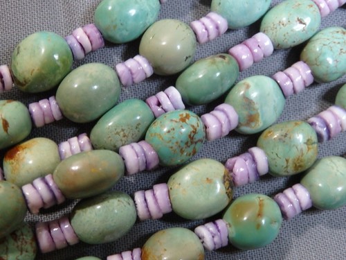 NAVAJO Pearls KINGMAN TURQUOISE Cebu Beauty WAMPUM Sterling Silver 29" NECKLACE - Picture 8 of 11