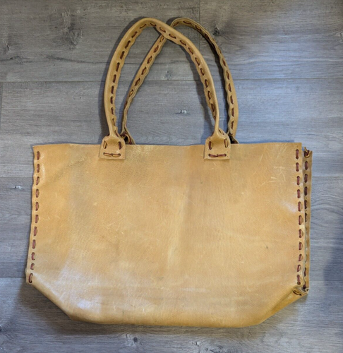 Borsa tote vintage grande fatta a mano in pelle pesante sopra punto 20"X13"X5" borsetta - Foto 2 di 5