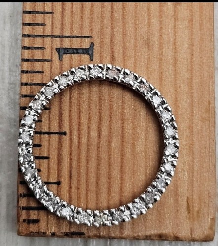 10Kt White Gold 1/9 tw .11 Ctw Diamond Open Circle Pendant Slide Dainty  - Picture 2 of 9