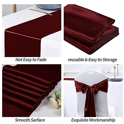 Pcs Satin Table Runner 12 x 108 inches Long, Bright Smooth Satin 4 Burgundy - Picture 6 of 7