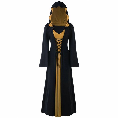 Damen Halloween Cosplay Kostüm Gothic Mittelalter Hexe mit Kapuze Kostüm - Bild 7 von 64