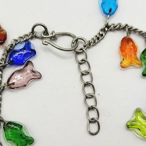 Colorful Glass Fish on a Fishing Line Silver Tone Metal Anklet 10.5 Inch Rare - Picture 19 of 23