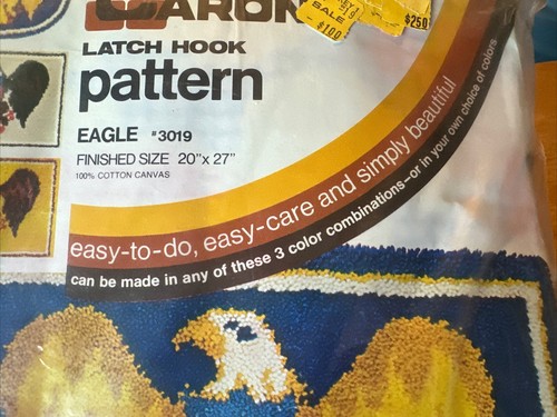 Vintage Caron Bald Eagle USA Flag Latch Hook Rug Partial Kit 3019 America NEW - Picture 6 of 13