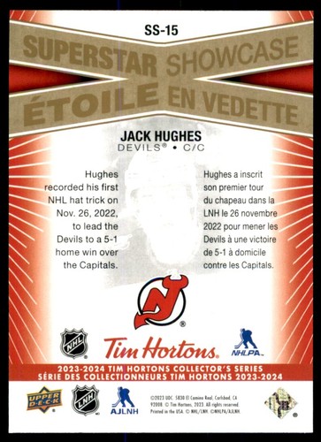 2023-24 Upper Deck Tim Hortons Superstar Showcase Jack Hughes #SS-15 - Picture 2 of 2