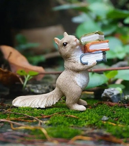 Squirrel With Book Statue Garden Sculpture Tabletop Figurine Home Decor Gifts - Picture 3 of 6