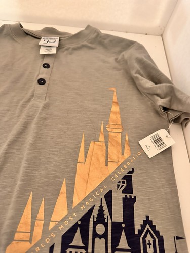 Walt Disney World 50th Anniversary Herren S Henley T-Shirt Pullover grau neu - Bild 5 von 6
