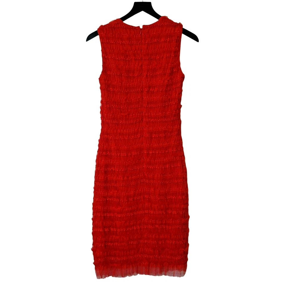 Vestido Vaina Givenchy Talla 38 EE. UU. 6 Rojo Encaje Sin Mangas Volantes Hasta la Rodilla Foto 4 de 4