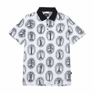 HUF Men's S/S Polo Shirt LANDMARK - White - Small - NWT - LAST ONE LEFT