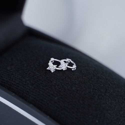 Sterling Silver Mini Hoop CZ Flower Motif Star Huggie Hinged Earrings 6mm - Picture 5 of 10