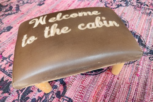 Vintage Embroidered Leather Foot Stool Footstool Bench Rustic Cabin Decor