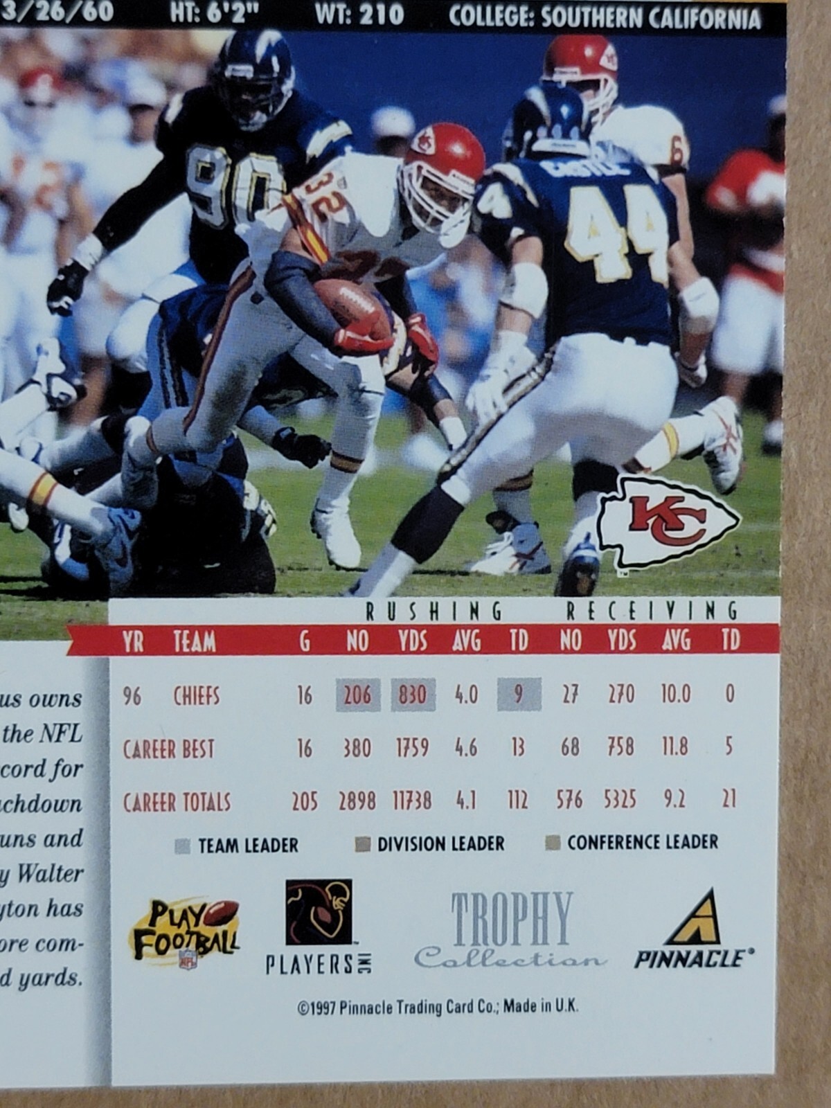 1997 Pinnacle Trophy Collection #P23 carte Marcus Allen Kansas City Chiefs - Photo 10 sur 10