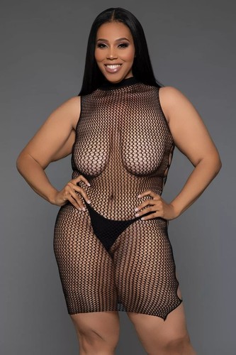 NUOVO Sexy BeWicked Donna Vieni Qui Minidress 2366 Nero Bodystocking - Foto 4 di 6