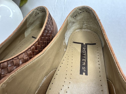 90s TROTTERS LILA Woven Leather Tan Brown Oxford Shoes Flats 8 1/2N - Picture 6 of 6