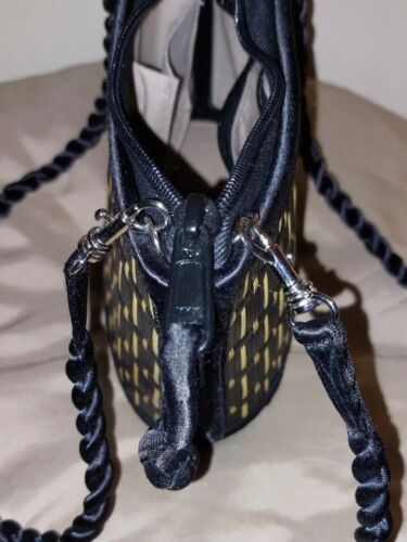 Bolso bandolera negro y bronceado tejido a mano bambú bolso de mano Kim Ang excelente - Imagen 11 de 14