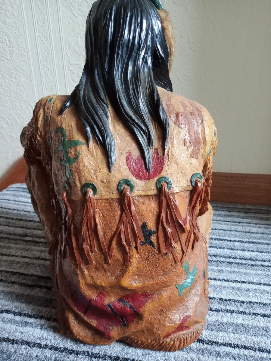 Native American Indian Chief Sitting Cross-legged Mid