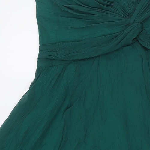 Warehouse Womens Green Silk A-Line Size 8 Off the Shoulder Zip - Knot Front Deta - Picture 8 of 10