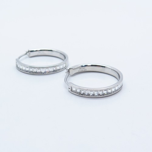 925 Sterling Silver C Z Round Hoop Earrings - Picture 5 of 6