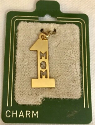 New Old Stock on Card Gold Tone Number One MOM Charm Pendant Cut-Out Gift Idea
