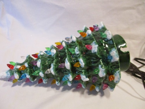 vintage colored ornaments one piece ceramic 9" snow frosted Christmas tree - Picture 7 of 8