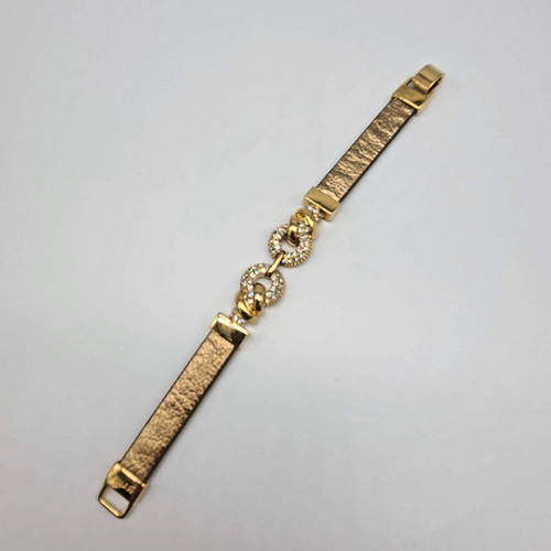 Lia Sophia STYLISTA Gold Leather Band Bracelet – Cut Crystal Accented Links - Picture 10 of 11